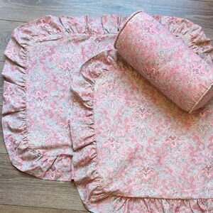 Ralph Lauren Meredith Pillow Sham Pair (2) & 1 Bolster Pillow - Red Blue Paisley